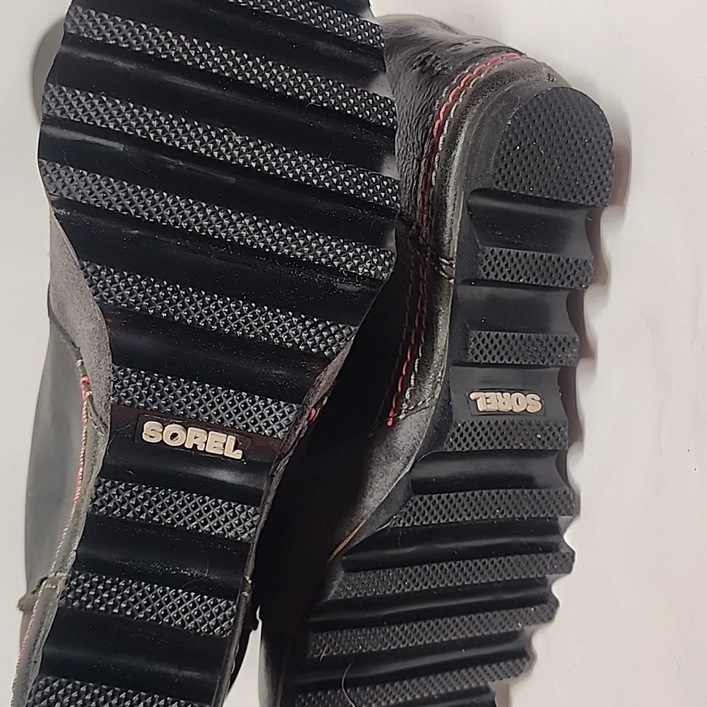 Sorel Cate The Great Sz8.5  Black Gray Olive Lace-up Tall 3.5 Hidden Wedge Boots - Picture 7 of 12